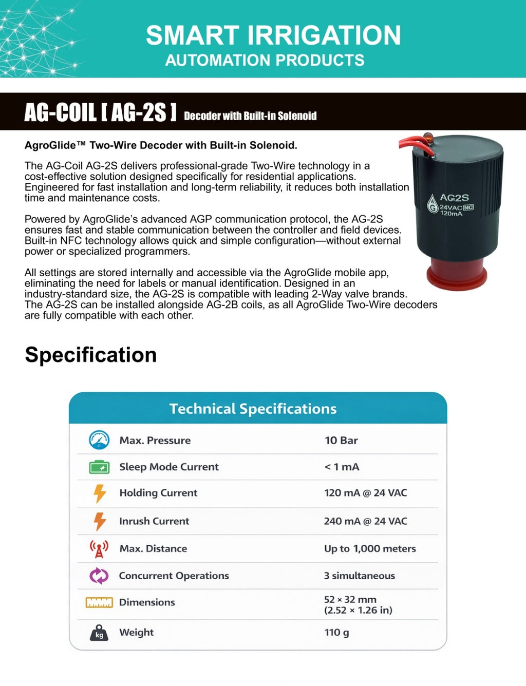 AgroGlide™ 25mm/1" Solenoid Valve With Two-Wire Decoder Coil/120mA [AG2S-25M]